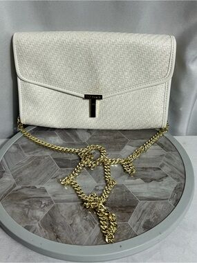 Ted Baker White Woven Clutch Crossbody Gold Chain Strap Purse New